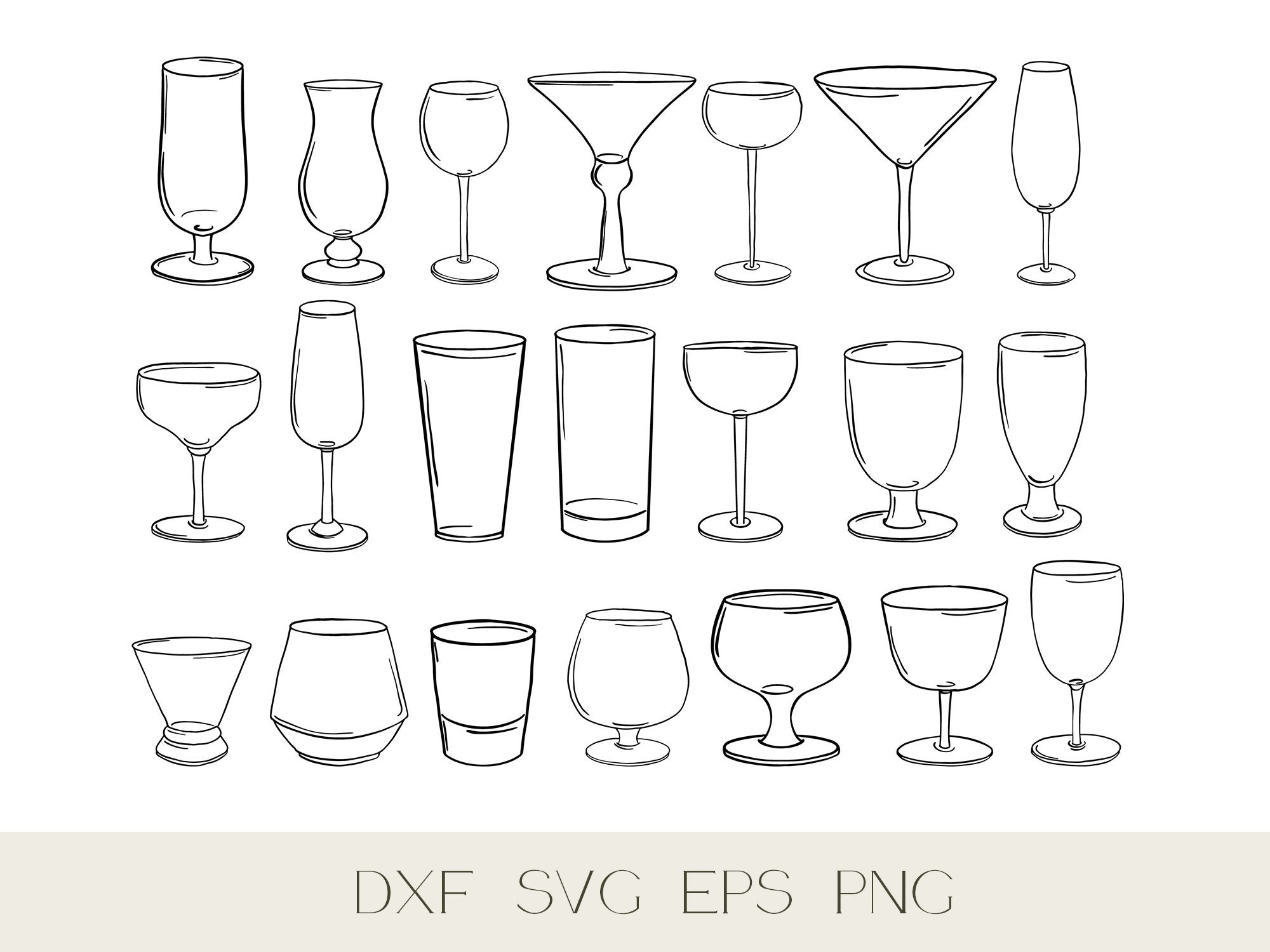 Wine Glass Outline Vector 21 Styles SVG Bundle Cut Files Etsy