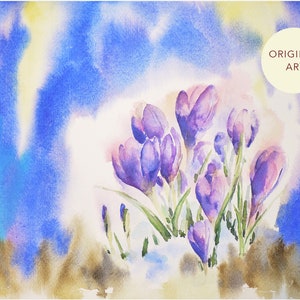 Crocuses  Watercolour illustration, wall art, decor, original painting, flower painting, Crocus art