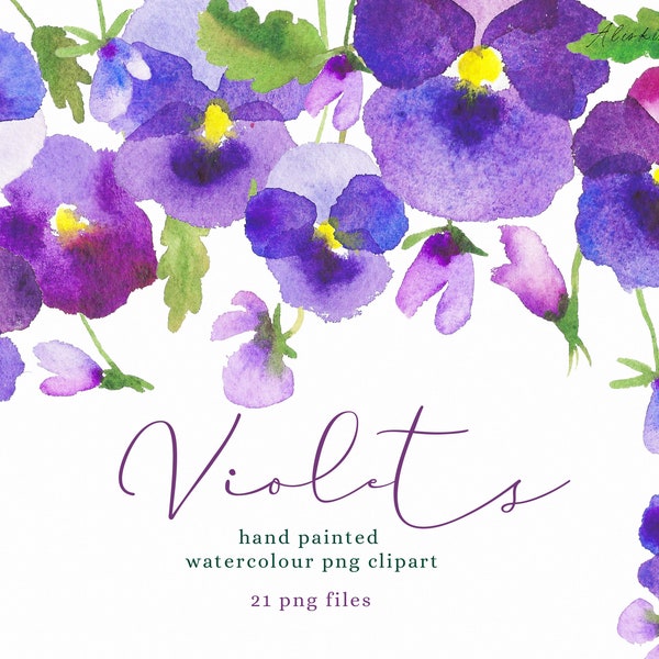 Watercolor Flowers Wedding Clipart Collection, Wedding Designs Flowers for DIY Invitations, Violets, Pansy, Digital Download PNG