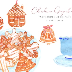 Christmas clipart set, Watercolour Christmas clipart, Gingerbread, Cookies, Festive party, Gingerbread man, PNG