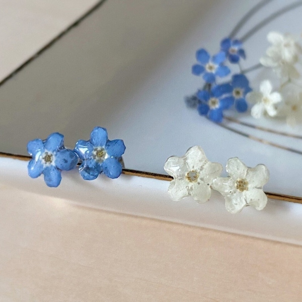Forget Me Not Stud Earrings, Tiny Real Flower Earrings, Dainty Sterling Silver Studs, Gift for Women, Wedding Earrings, Mothers Day Gift