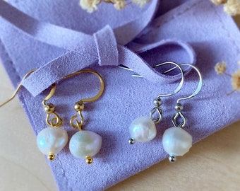 Freshwater Pearl Drop Hook Earrings in Sterling Silver, Bridal Earrings, Bridesmaid Gift, Wedding Jewellery, Mothers Earrings, Minimalist