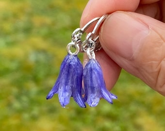 NEW Bluebell Dangle Earrings, Real Bluebell Flower Earrings, Handmade Earrings, April Birth Flower Earrings, Wedding Jewelry, Birthday Gift