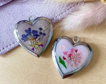 Heart Photo Locket Pressed Flower Necklace, Photo Necklace, Flower Locket Necklace, Sentimental Gift, Lavender Heather Flower Necklace Mom