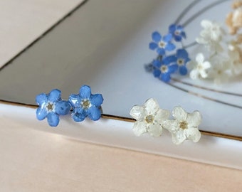Echte Vergissmeinnicht Ohrstecker, kleine blaue Blume Ohrringe, niedliche Sterling Silber Ohrstecker, Geschenk für Frauen, Hochzeit Ohrringe, Muttertagsgeschenk