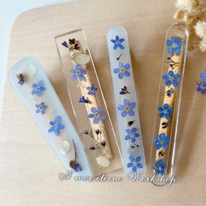 Pressed Flower French Barrettes, Forget Me Not Hair Clips, Botanical Hair Clips for Women, Cottagecore Hair Slides, Wedding Hair Accessories