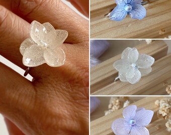 Handmade Hydrangea Rings, Adjustable Silver Ring, Real Flower Ring, Birthday Gift for Women, Delicate Statement Ring, Bridesmaid Mother Gift