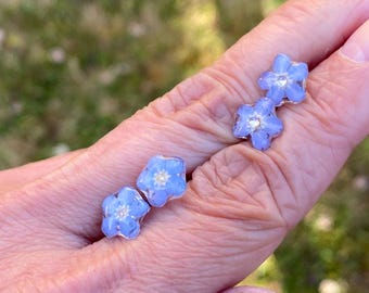 Tiny Blue Flower Earrings, Real Forget Me Not Studs, Something Blue Wedding, Gift for Bride to be, Memorial Earrings, Cute Gift for Women