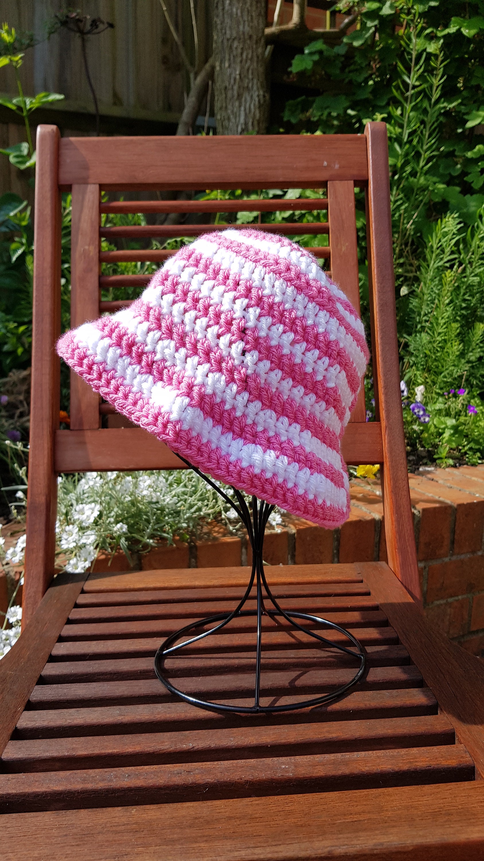 Checkered Crochet Bucket Hat Smooth Irie White & Pink Beach Barbie Sun Shade NWT Easy Crochet Checkered Bucket Hat Pattern - Etsy main image 4