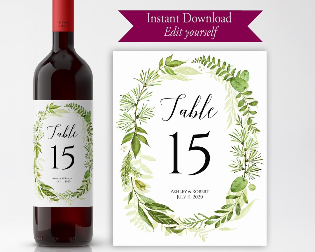 Table Number Wine Bottle Label Editable Template Wedding Etsy