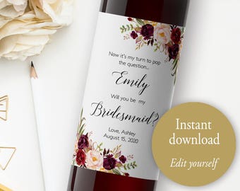 Bridesmaid Proposal Blush Wedding Wine Labels Will You Be My - Etsy