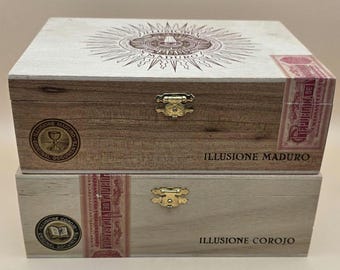 2 boxes ILLUSIONE Original Documents Maduro and Corojo Empty Wooden Cigar Boxes