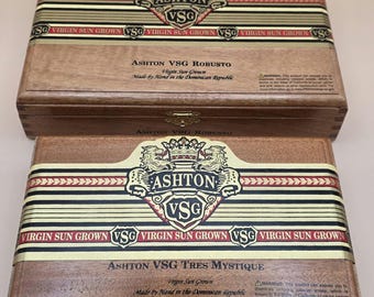 2 Boxes ASHTON VSG Sun Grown Empty Wooden Cigar Boxes Tres Mystique and Robusto