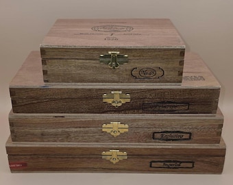4 Padron Empty Wooden Cigar Boxes in good condition with clasp and metal hinges No.48, Principe, Exclusivo, Imperial