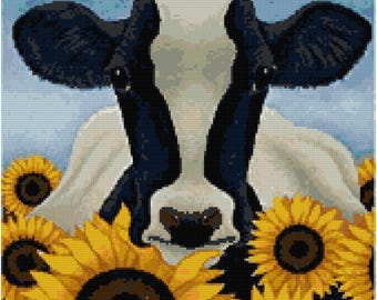 Sunflower Cow Counted Cross Stitch Pattern