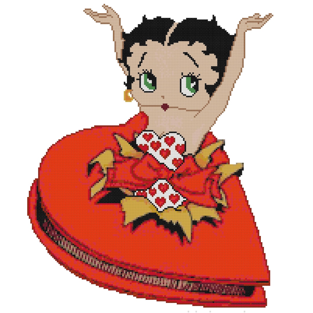 Surprise Betty Boop Valentine Counted Cross Stitch Pattern PDF