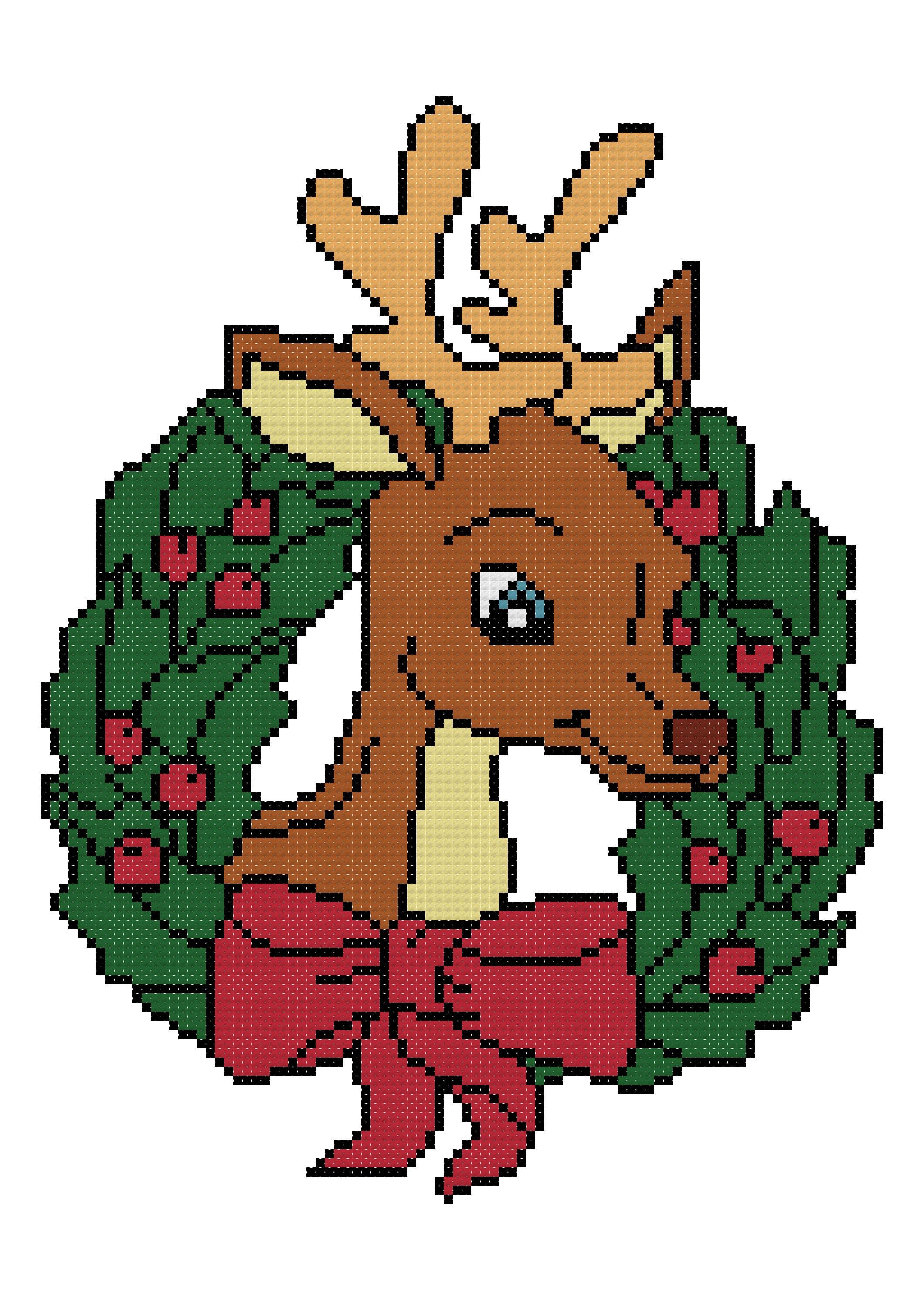 A Reindeer Wreath Counted Cross Stitch Pattern PDF Download Etsy España
