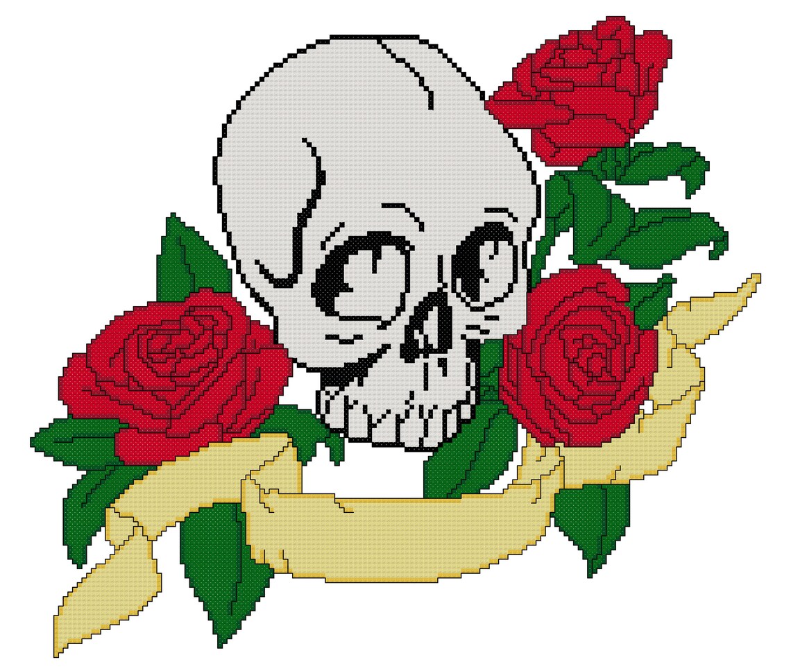 Skull With Roses Counted Cross Stitch Pattern PDF Download - Etsy