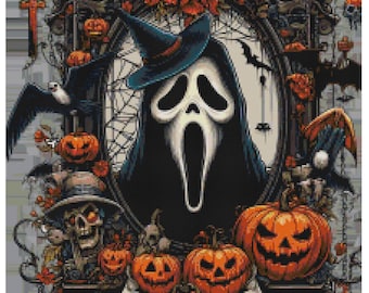 Halloween Ghost Face Scream Counted Cross Stitch Pattern