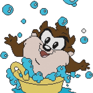 Bath Time Baby Taz  Counted Cross Stitch Pattern PDF Download Color