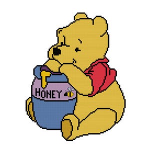 Pooh Bear with Honey Pot Counted Cross Stitch Pattern PDF Download
