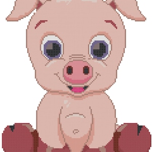 Modèle de point de croix petit cochon aux yeux brillants à télécharger