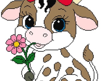Cute Little Cow Counted Cross Stitch Pattern