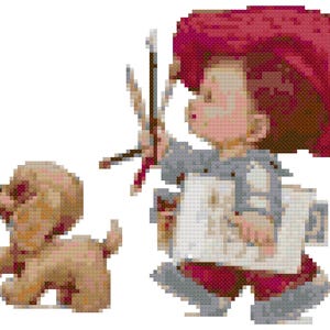 A Boy And His Dog Counted Cross Stitch Pattern PDF Download