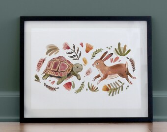 Tortoise and Hare - Art Print, Horizontal, Wall Art, Nursery Wall Art, Nursery decor, whimsical kids roo