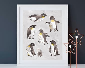 Penguin Print - Art Print, Penguin art print, Nursery Decor, Emperor penguin, Illustration Print, North Pole