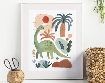 Brontosaurus Art Print, Dinosaur Nursery decor, Kids room Wall Art