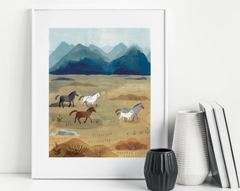 Wild Horses - horse wall art, horse print, horse gifts, horse lover gift, Illustration Art Print, Wall Decor,