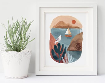 The Sailboat - Art Print, Wall Art, Neutral, Earthy Boho Home Decor