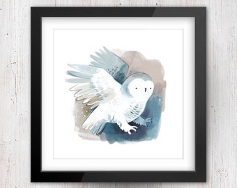 Owl Painting - Snowy Owl, Owl Art, Art Print, Canadian sellers, Kids Room,  Kass Reich Illustration