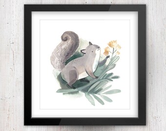 Squirrel print - Art Print, squirrel art print, woodland nursery, nursery decor, canadian animal print, Canadian sellers