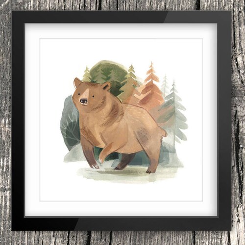 Grizzly Bear Art Print Woodland Nursery Decor Wall Art Etsy