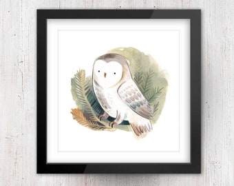 Owl Painting - Art Print, Barn Owl, Kids Room, Illustration, Canadian sellers, Kass Reich