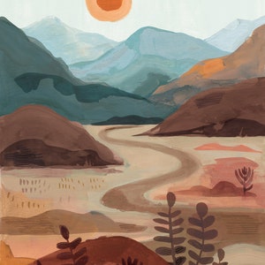 Desert Landscape Art Print Sunset Art Print, Nursery Wall Art, Sunset Painting image 5