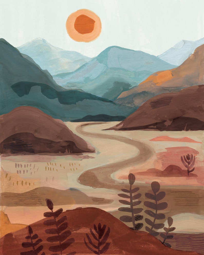 Desert Landscape Art Print Sunset Art Print, Nursery Wall Art, Sunset Painting image 5