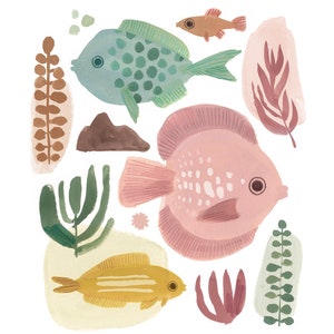 Sea Life Art Digital Print Set of 2, Fish Wall Prints, Nursery Decor, Baby Shower Gift image 3