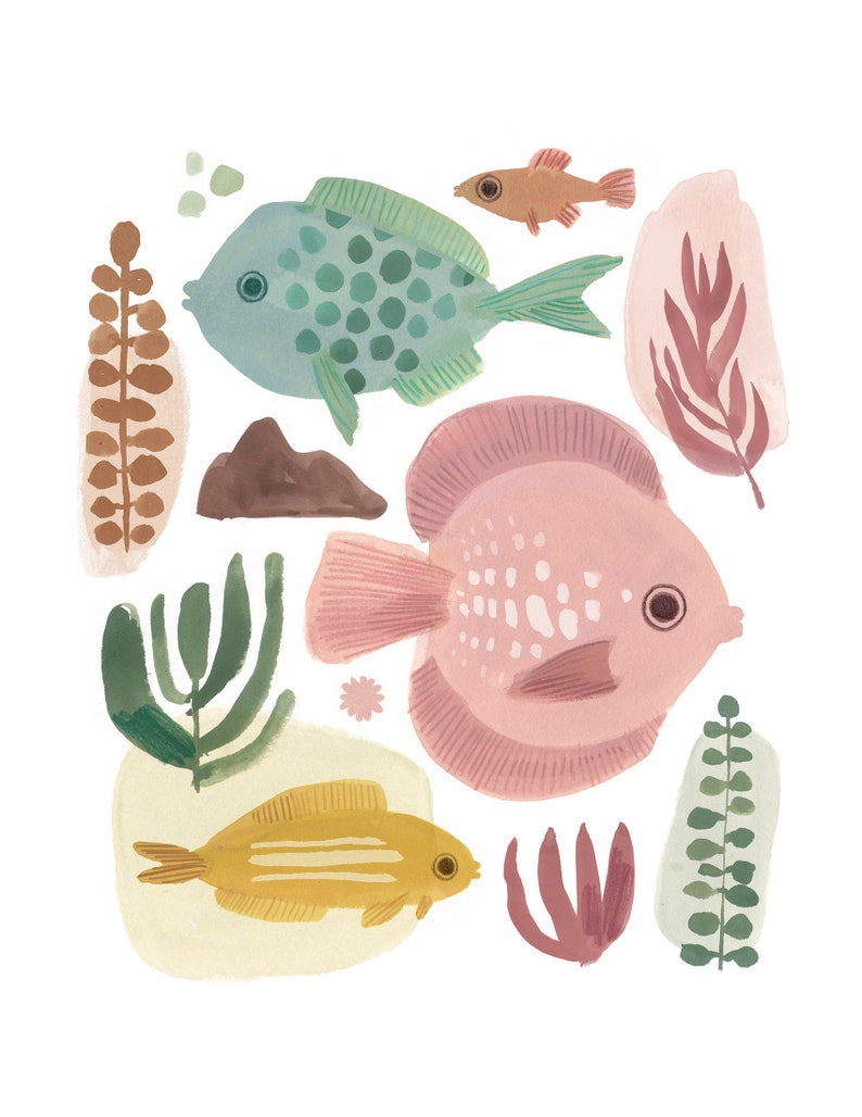 Sea Life Art Digital Print Set of 2, Fish Wall Prints, Nursery Decor, Baby Shower Gift image 3