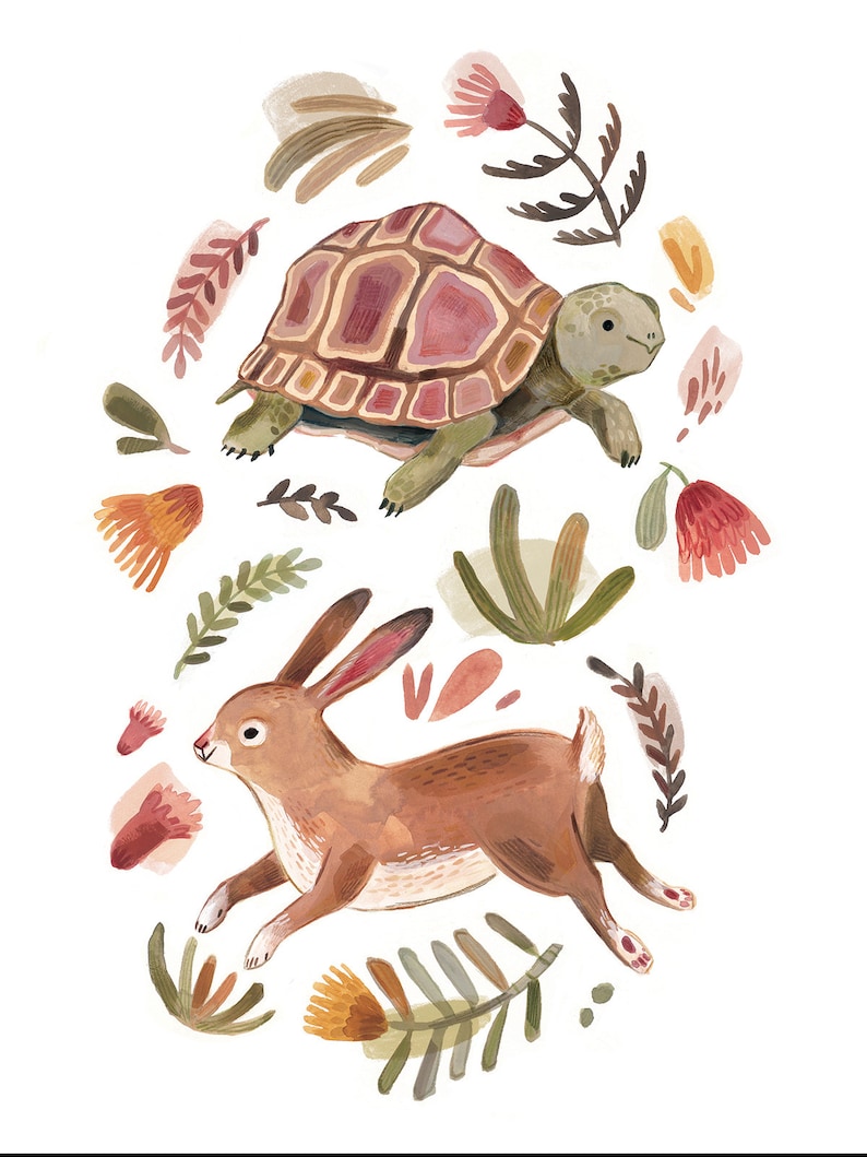 Tortoise and Hare Art Print Nursery Print Animal Art - Etsy