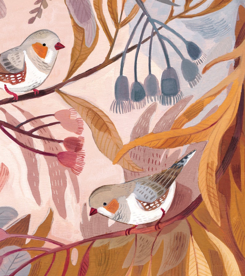 Botanical Zebra Finch Art Print 1 Floral Painting Etsy Canada
