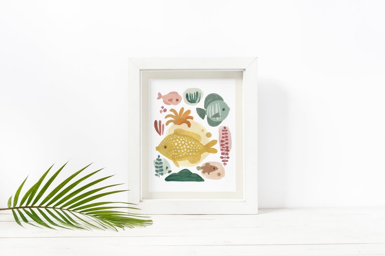 Sea Life Art Digital Print Set of 2, Fish Wall Prints, Nursery Decor, Baby Shower Gift image 6