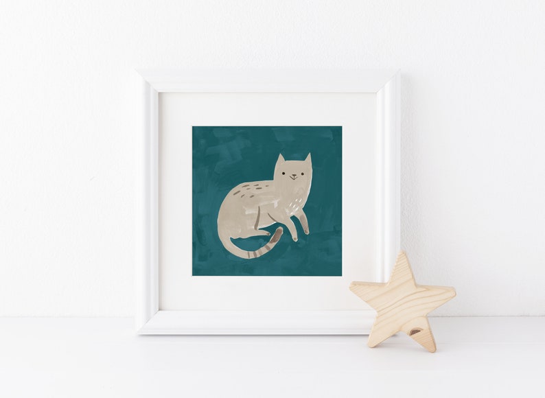 Happy Grey Cat Art Print Nursery Decor Kids Room Wall Art Etsy