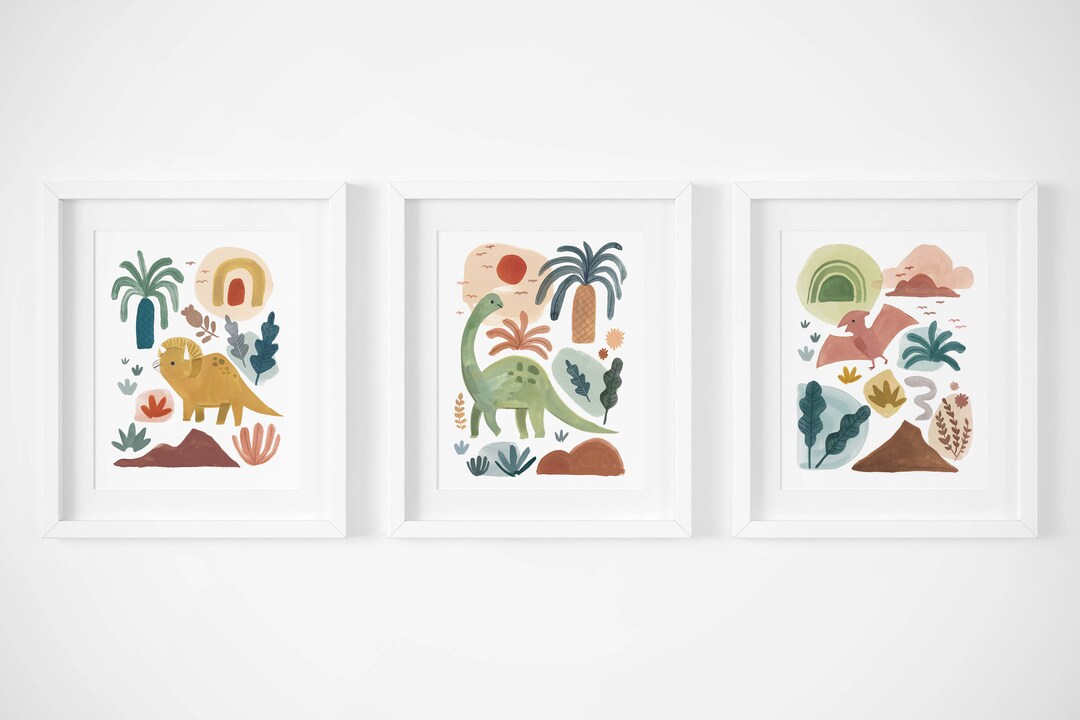 Set of 3 Dinosaur Prints, Dinosaur Themed Nursery & Kids Room, Dino ...