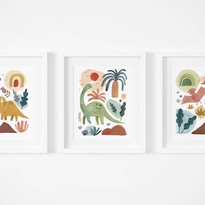 Set of 3 Dinosaur Prints, Dinosaur Themed Nursery & Kids Room, Dino Wall Art, Dinosaur Decor