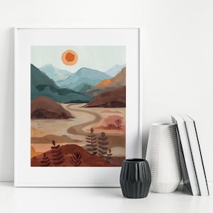 Desert Landscape Art Print Sunset Art Print, Nursery Wall Art, Sunset Painting image 1