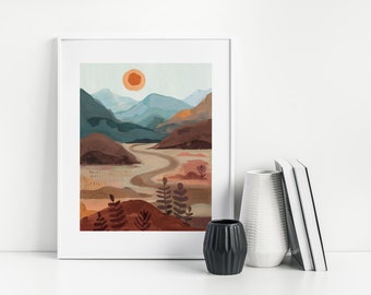 Desert Landscape Art Print - Sunset Art Print, Nursery Wall Art, Sunset Painting