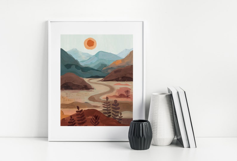 Desert Landscape Art Print Sunset Art Print, Nursery Wall Art, Sunset Painting image 1